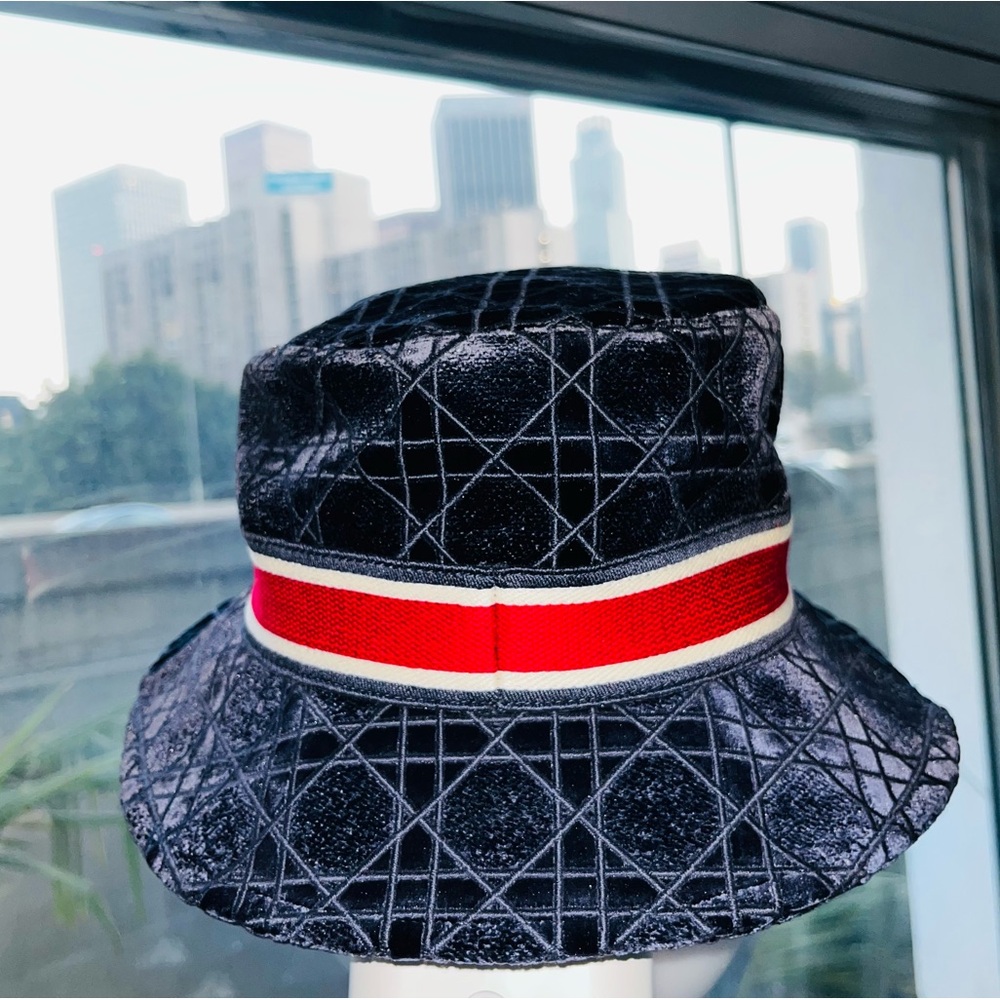 Dior: Velour Corduroy Christian Dior Paris Logo Cannage Embroidered Hat - Picture 5 of 16